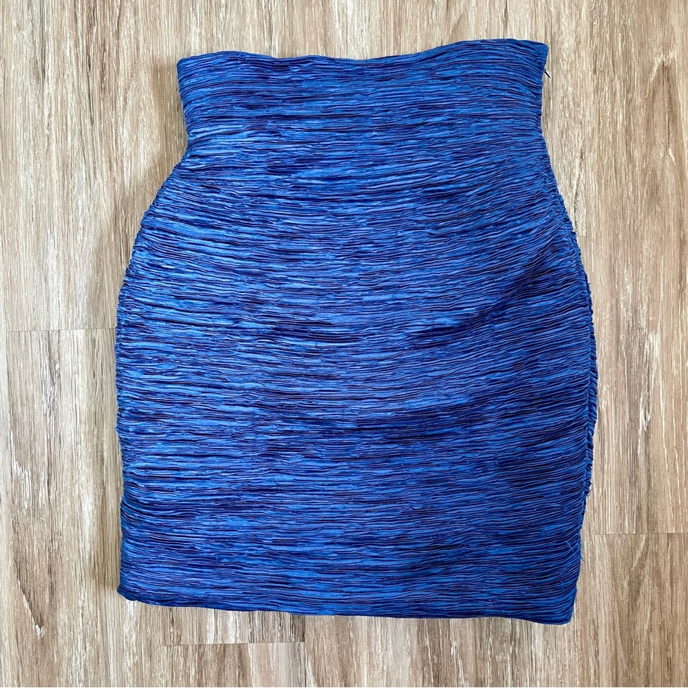 Vintage ‘80s Mary McFadden Banded-Waist Plissé Pleated Column Skirt, sz 28”